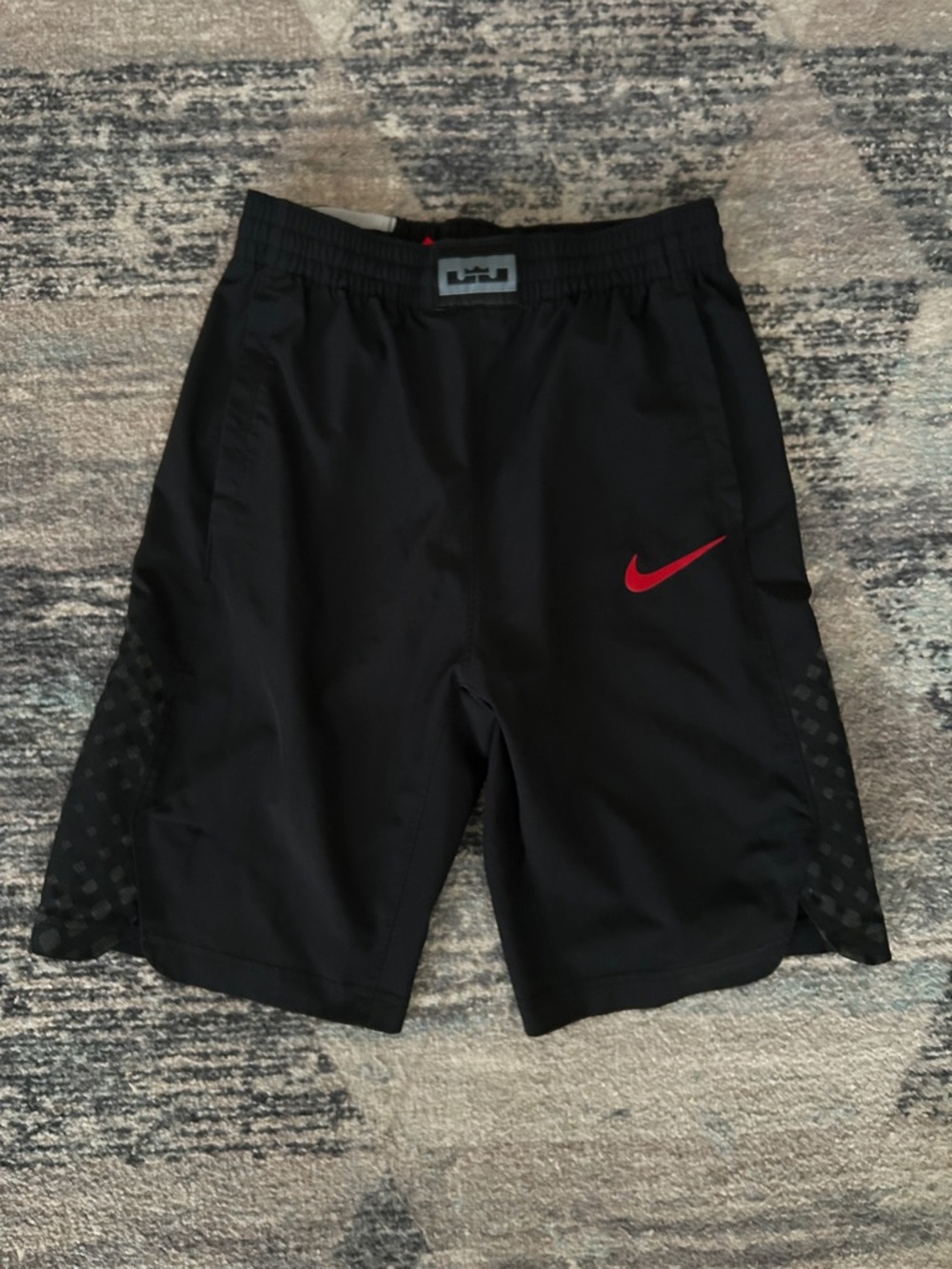 Nike Black Athletic Shorts with Red Swoosh